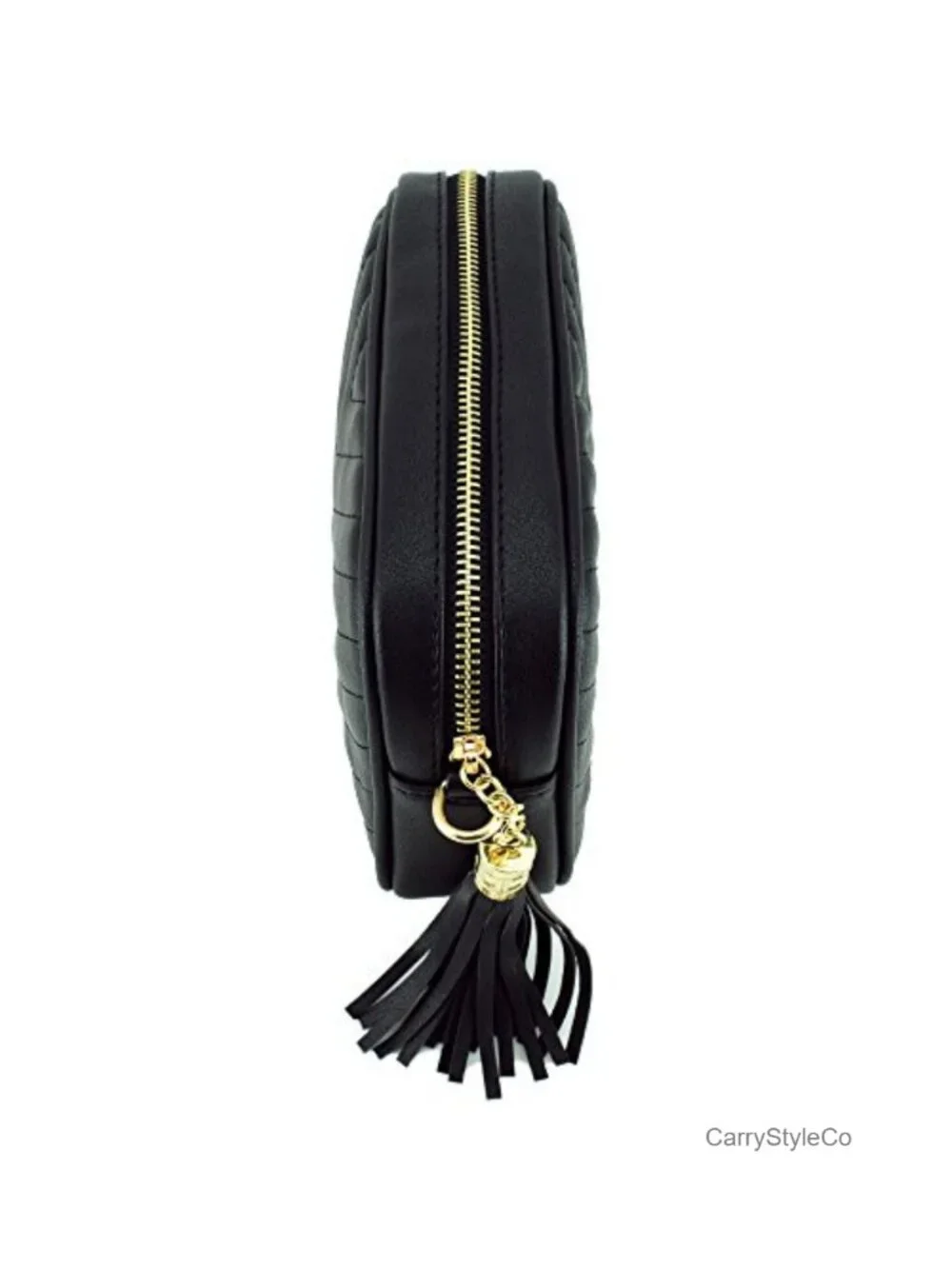 Vegan Faux Leather Crossbody Bag with Gold Chain Tassel Zipper, Adjustable Strap